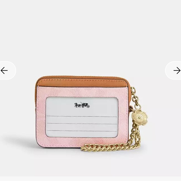 NWT🌸Coach Zip Card Case In Signature Canvas With Flower Charm Powder Pink CEC50 - Picture 5 of 5